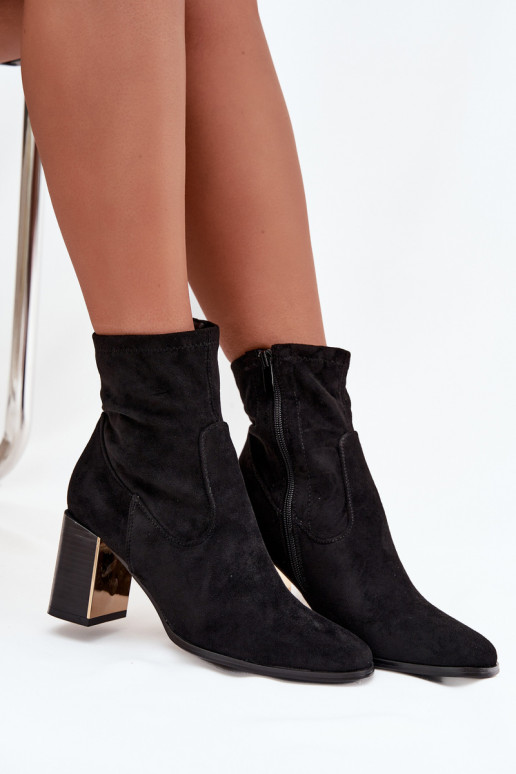 Women's heeled boots with gold element insulated black Amelisse