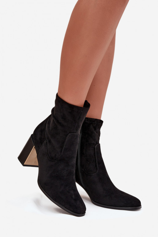 Women's heeled boots with gold element insulated black Amelisse