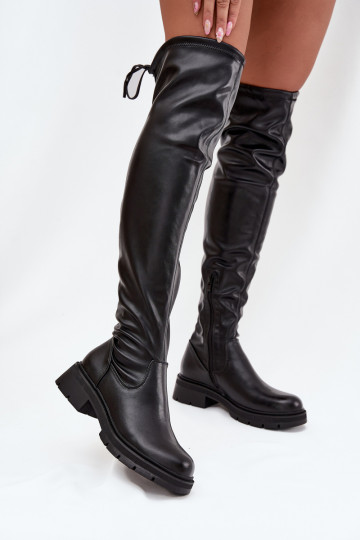 Women's Knee High Boots with Laces Black Rylissa