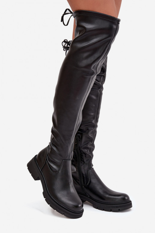 Women's Knee High Boots with Laces Black Rylissa Women's Knee High Boots with Laces Black Rylissa