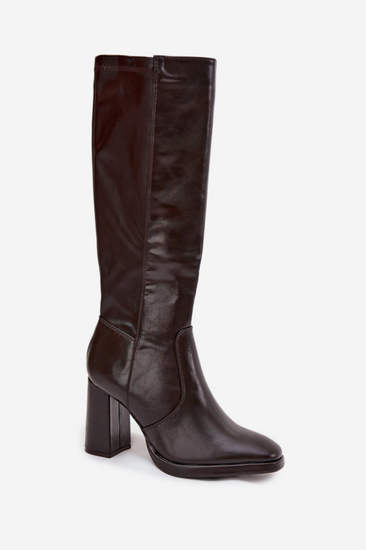 Women's heeled boots made of eco leather lined burgundy Lyvella
