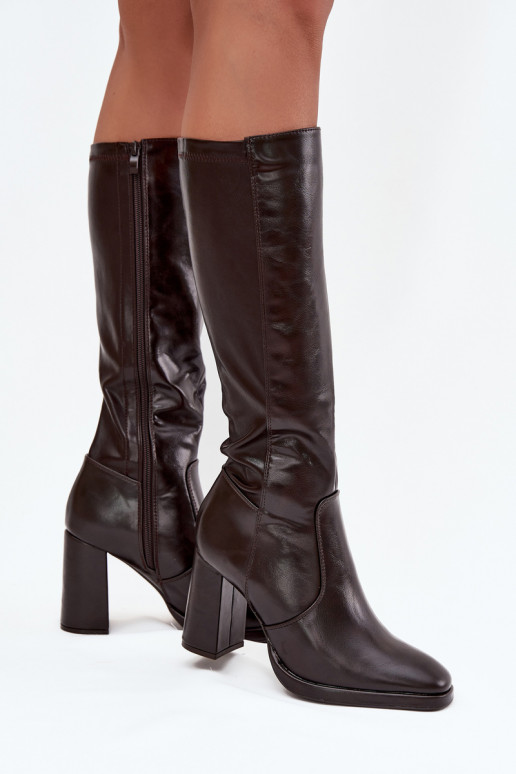Women's heeled boots made of eco leather lined burgundy Lyvella