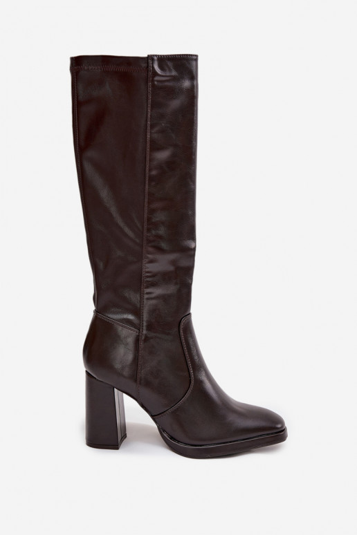 Women's heeled boots made of eco leather lined burgundy Lyvella