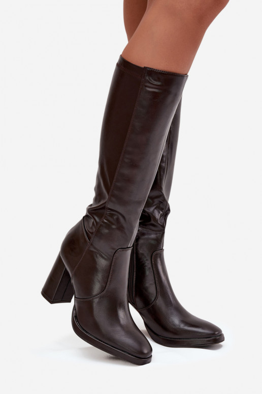 Women's heeled boots made of eco leather lined burgundy Lyvella