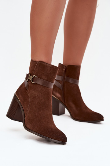 Women's ankle boots made of natural suede with heel lined Sergio Leone BT25384-S Brown 2