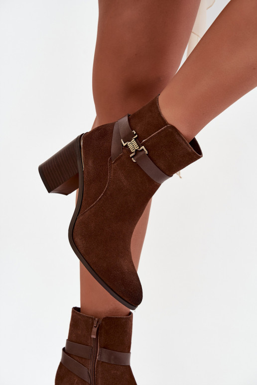 Women's ankle boots made of natural suede with heel lined Sergio Leone BT25384-S Brown