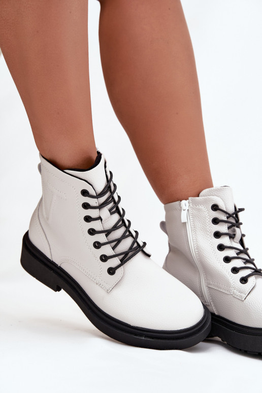 Ocieplane Botki DamskiewithNaturalnej Skóry Sergio Leone BT25248-S Białe Ocieplane Botki DamskiewithNaturalnej Skóry Sergio Leone BT25248-S Białe