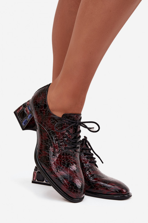Leather Patent Ladies' Shoes with Heel with Crystals Artiker 57C0073 Burgundy