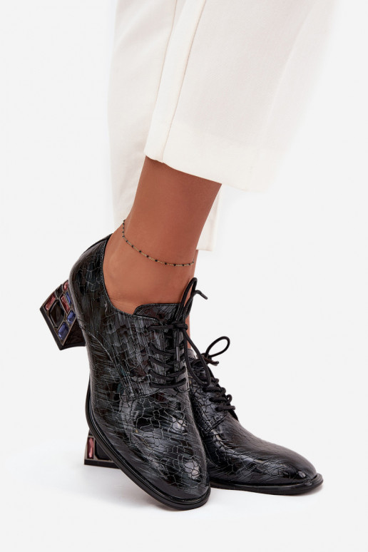 Skórzane Lakierowane Półbuty Damskie Na ObcasiewithKryształkami Artiker 57C0072 Szare