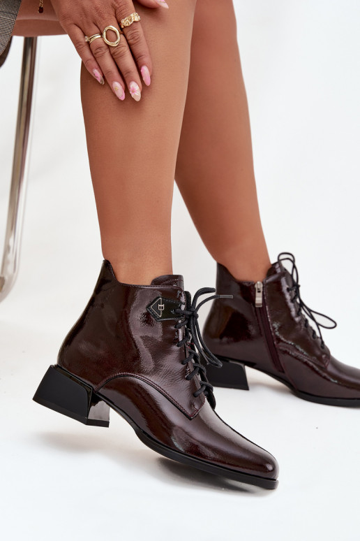 Leather Patent Ladies Ankle Boots on Block Heel Artiker 57C1119 Burgundy Leather Patent Ladies Ankle Boots on Block Heel Artiker 57C1119 Burgundy