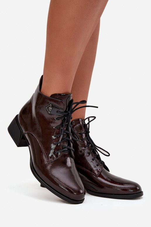 Leather Patent Ladies Ankle Boots on Block Heel Artiker 57C1119 Burgundy Leather Patent Ladies Ankle Boots on Block Heel Artiker 57C1119 Burgundy