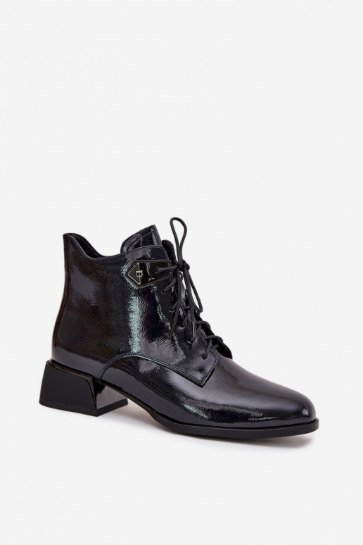 Leather Lacquered Women's Ankle Boots on Block Heel Artiker 57C1117 Black Leather Lacquered Women's Ankle Boots on Block Heel Artiker 57C1117 Black