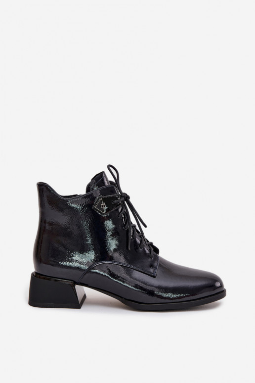 Leather Lacquered Women's Ankle Boots on Block Heel Artiker 57C1117 Black Leather Lacquered Women's Ankle Boots on Block Heel Artiker 57C1117 Black