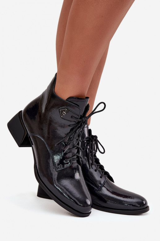 Leather Lacquered Women's Ankle Boots on Block Heel Artiker 57C1117 Black Leather Lacquered Women's Ankle Boots on Block Heel Artiker 57C1117 Black