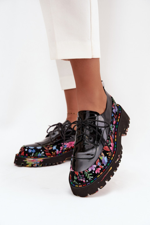 Patent leather loafers made of genuine leather with pattern Artiker 57C0174 Black