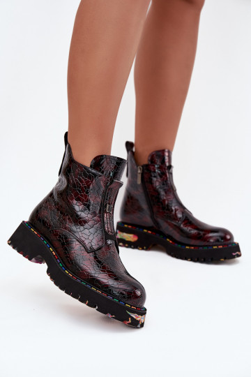 Patent Leather Women's Ankle Boots Made of Natural Leather Insulated Artiker 57C0165 Bordeaux