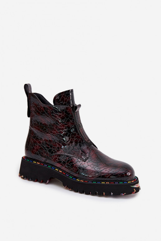 Patent Leather Women's Ankle Boots Made of Natural Leather Insulated Artiker 57C0165 Bordeaux