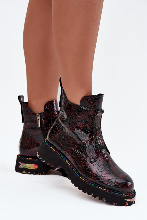 Patent Leather Women's Ankle Boots Made of Natural Leather Insulated Artiker 57C0165 Bordeaux