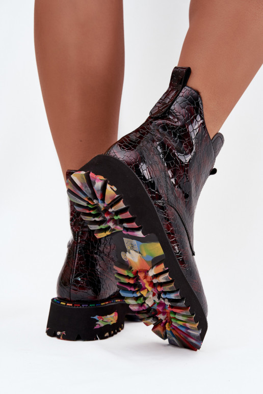 Patent Leather Women's Ankle Boots Made of Natural Leather Insulated Artiker 57C0165 Bordeaux