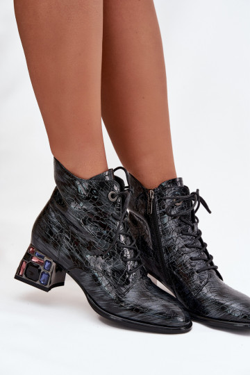 Patent Leather Women's Ankle Boots Made of Genuine Leather with Crystals Artiker 57C0132 Gray