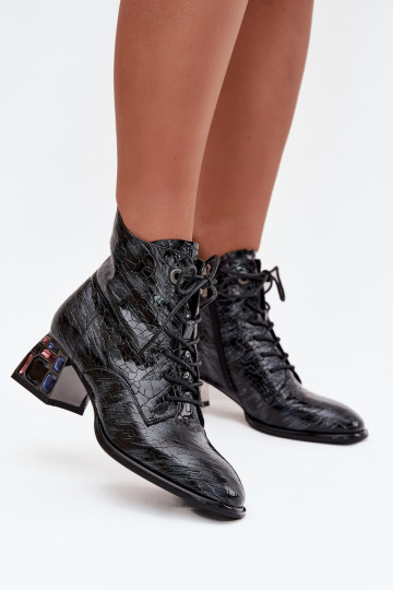 Patent Leather Women's Ankle Boots Made of Genuine Leather with Crystals Artiker 57C0132 Gray 2
