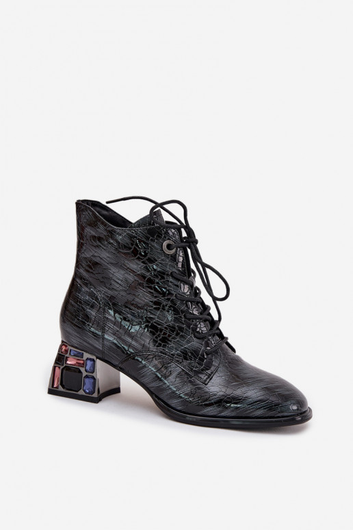 Patent Leather Women's Ankle Boots Made of Genuine Leather with Crystals Artiker 57C0132 Gray