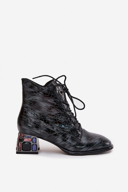 Patent Leather Women's Ankle Boots Made of Genuine Leather with Crystals Artiker 57C0132 Gray