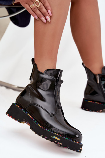 Patent Leather Women's Boots Made of Genuine Leather Insulated Artiker 57C0166 Black