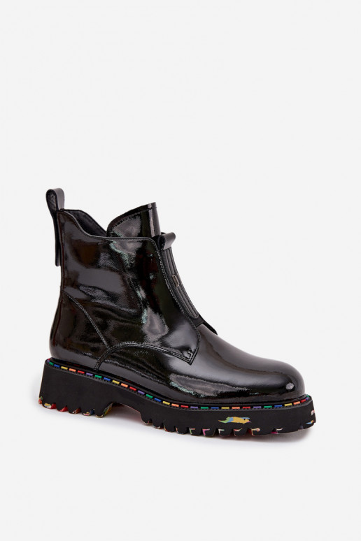 Patent Leather Women's Boots Made of Genuine Leather Insulated Artiker 57C0166 Black