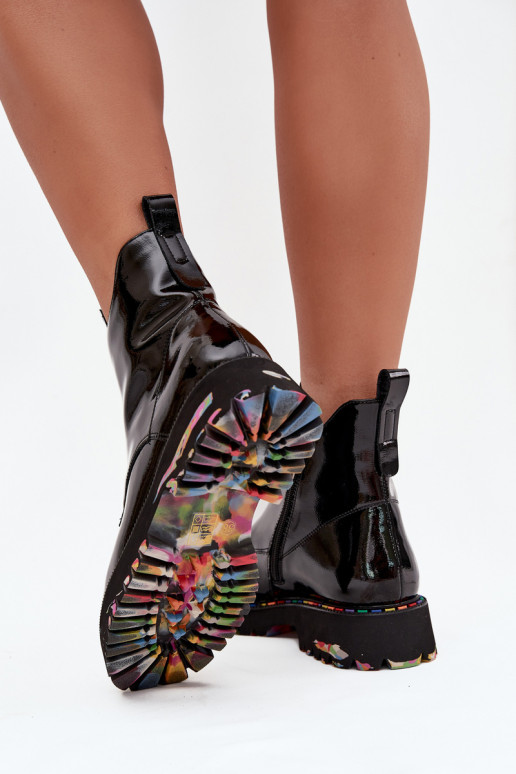 Patent Leather Women's Boots Made of Genuine Leather Insulated Artiker 57C0166 Black