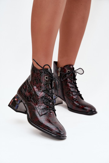 Patent Leather Women's Boots Made of Genuine Leather with Heels with Crystals Artiker 57C0130 Bordeaux 2