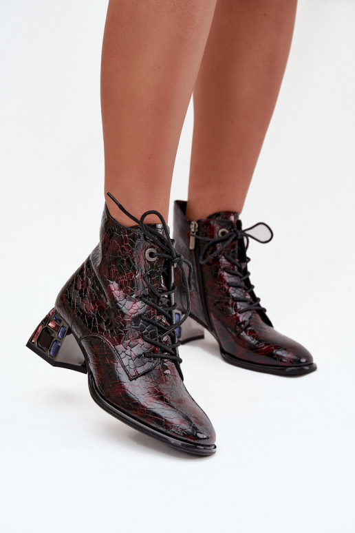Patent Leather Women's Boots Made of Genuine Leather with Heels with Crystals Artiker 57C0130 Bordeaux