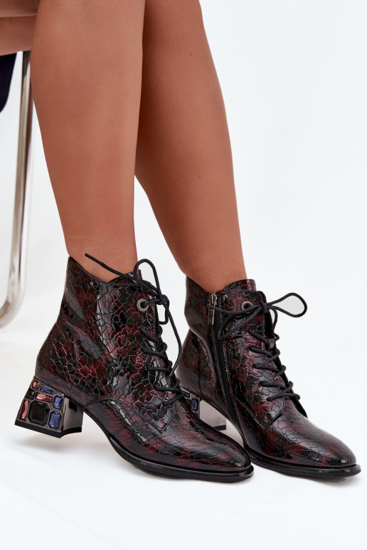 Patent Leather Women's Boots Made of Genuine Leather with Heels with Crystals Artiker 57C0130 Bordeaux
