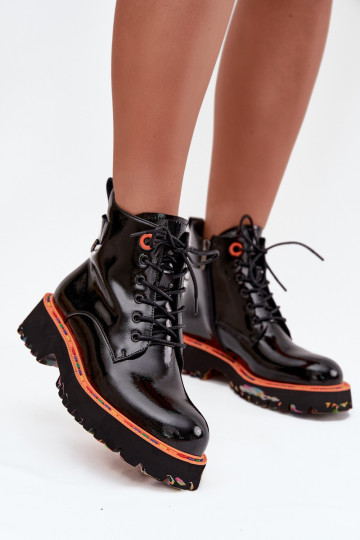 Women's ankle boots made of patent natural leather insulated Artiker 57C0061 Black