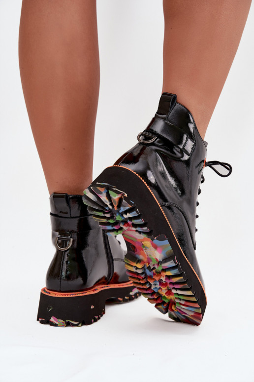 Botki DamskiewithLakierowanej Skóry Naturalnej Ocieplane Artiker 57C0061 Czarne