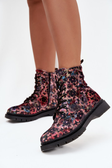 Women's Insulated Ankle Boots In Flowers Artiker 57C1051 Pink 2