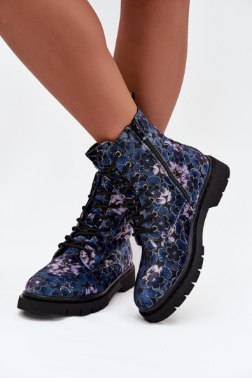 Women's Insulated Boots with Flower Pattern Artiker 57C1052 Navy Blue