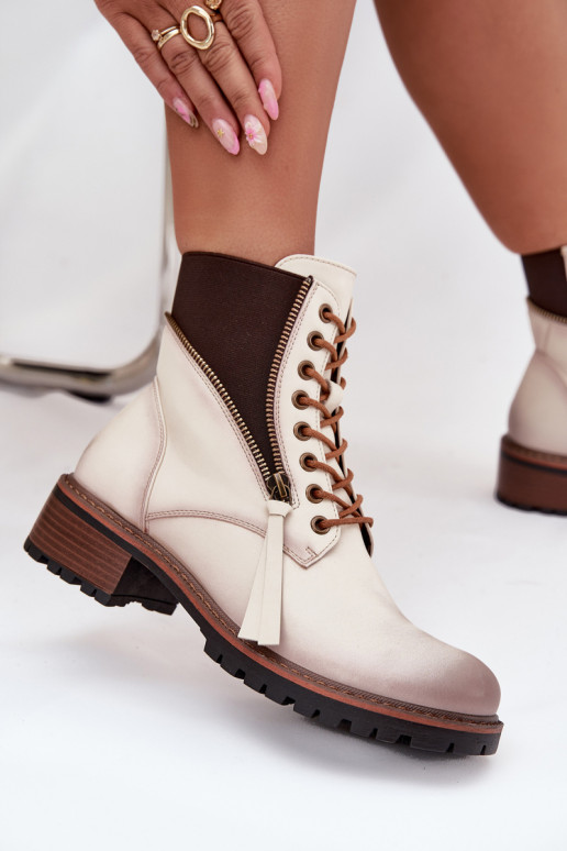 Women's insulated ankle boots on wedge Vinceza 58559 beige