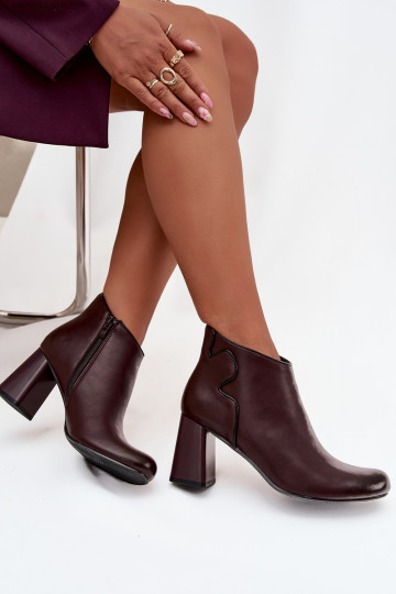 Leather Boots Lined On Heel Bordeaux Ivessara
