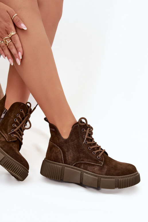 Suede Low Women's Ankle Boots On Platform Big Star SS274595 Brown Suede Low Women's Ankle Boots On Platform Big Star SS274595 Brown