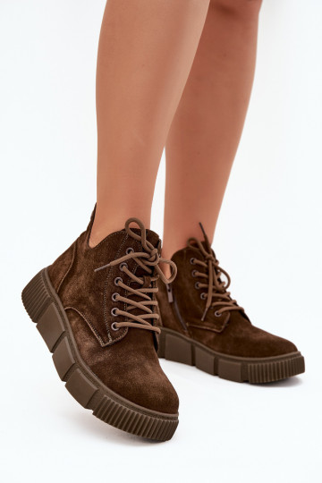 Suede Low Women's Ankle Boots On Platform Big Star SS274595 Brown 2