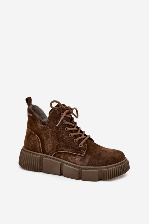 Suede Low Women's Ankle Boots On Platform Big Star SS274595 Brown Suede Low Women's Ankle Boots On Platform Big Star SS274595 Brown