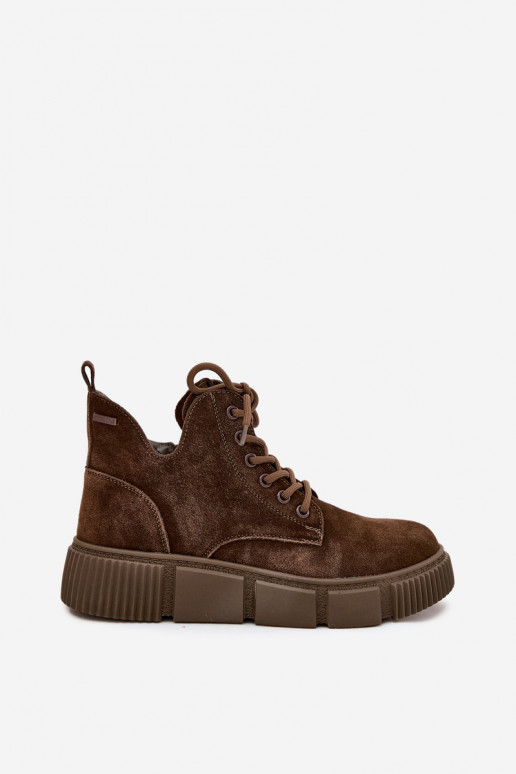 Suede Low Women's Ankle Boots On Platform Big Star SS274595 Brown Suede Low Women's Ankle Boots On Platform Big Star SS274595 Brown