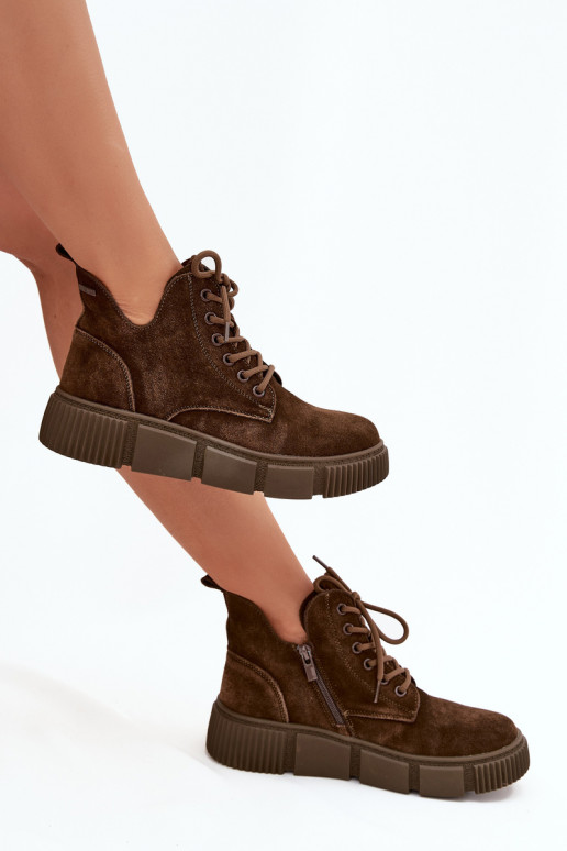 Suede Low Women's Ankle Boots On Platform Big Star SS274595 Brown Suede Low Women's Ankle Boots On Platform Big Star SS274595 Brown
