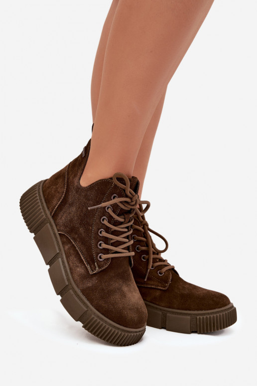 Zamszowe Niskie Botki Damskie Na Platformie Big Star SS274595 Brązowe
