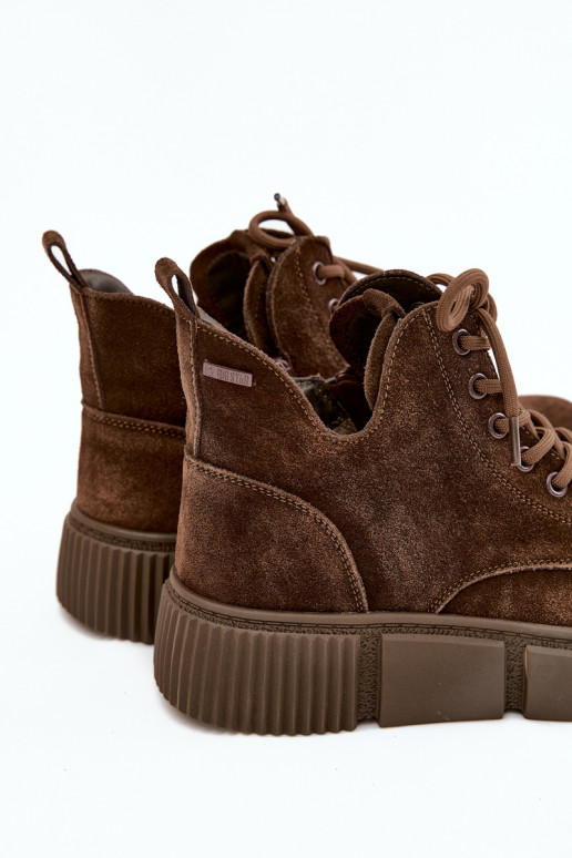 Zamszowe Niskie Botki Damskie Na Platformie Big Star SS274595 Brązowe