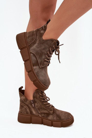 Suede Low Women's Ankle Boots On Platform Big Star SS274594 Beige