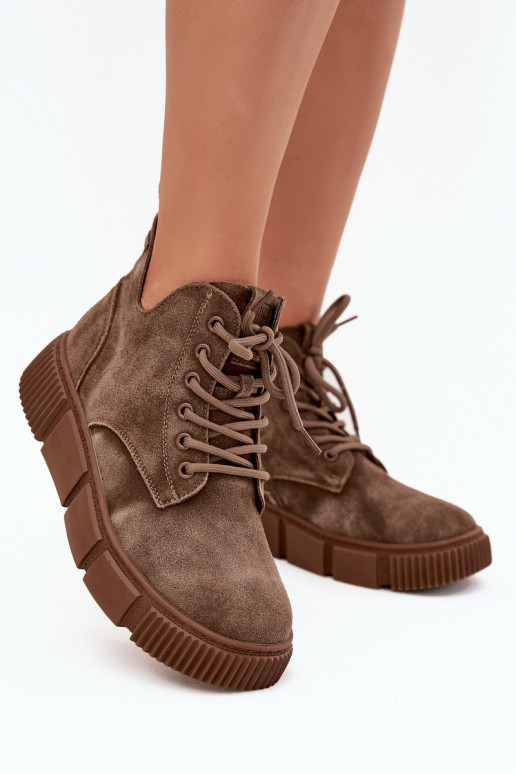 Suede Low Women's Ankle Boots On Platform Big Star SS274594 Beige