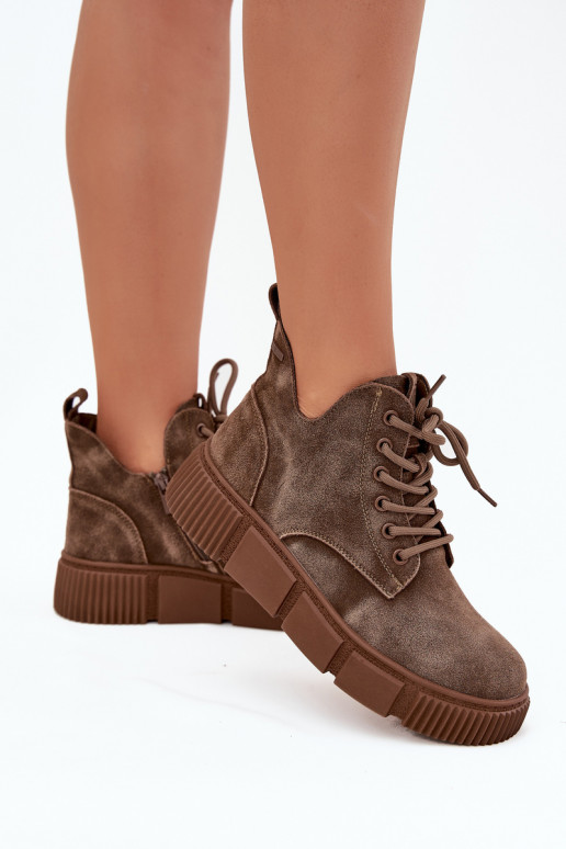 Suede Low Women's Ankle Boots On Platform Big Star SS274594 Beige