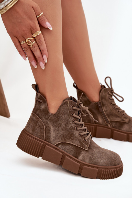 Suede Low Women's Ankle Boots On Platform Big Star SS274594 Beige